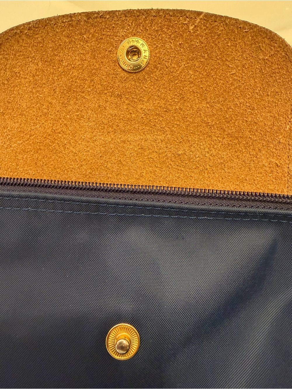 Longchamp La Pliage Tote Navy Blue Nylon Leather Classic Authentic - Picture 10 of 16